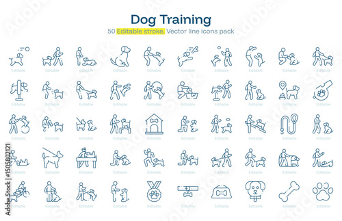 Dog Training line icon pack. Dog Training Stroke icon set. Editable Stroke icon