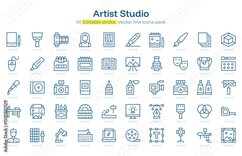 Artist Studio line icon pack. Artist Studio Stroke icon set. Editable Stroke icon