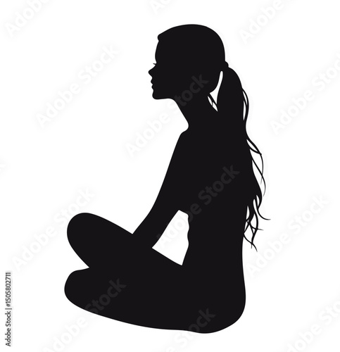 The girl sitting on the ground contemplating vector