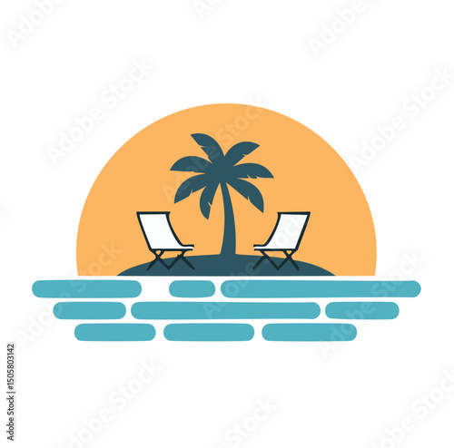 Tropical beach sunset paradise chairs relaxation vacation