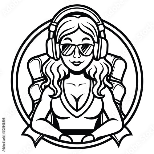 Female gamer with headphones and sunglasses