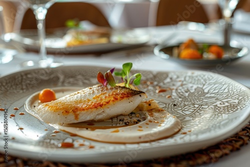Clear Pixel Image of Sole Meuni?re Being Served at a Fine Dining Restaurant photo