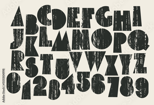 Simple, thick, humorous, monochrome font with geometric shapes and scratches. Suitable for cartoon or children's book titles. Latin letters and numbers. No AI used.