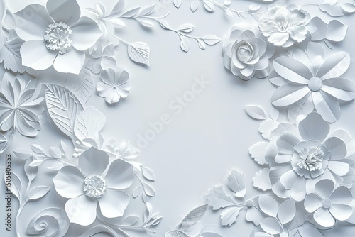 High Definition Visual of White Paper with Floral Decoration Background for Greeting Cards photo