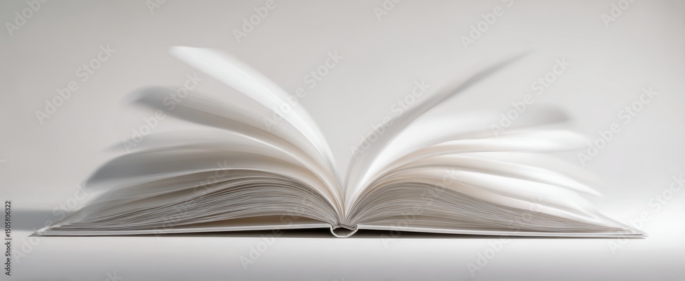 Obraz premium The open book with pages in motion on a minimalist background