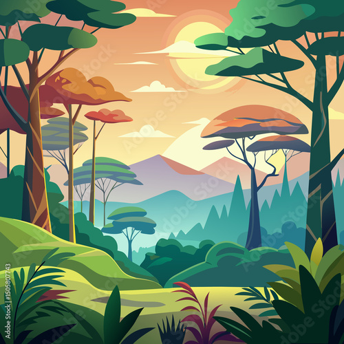 tropical landscape with palm trees