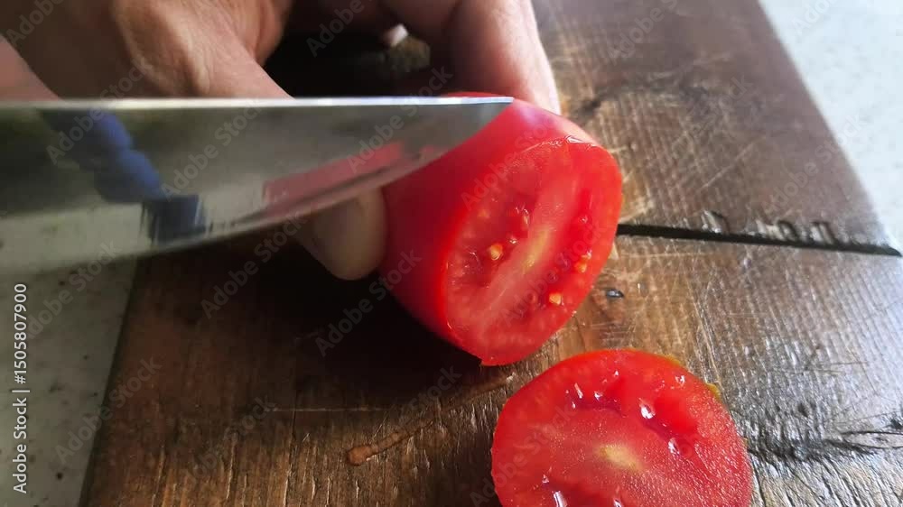 Cortar tomate fresco rojo saludable apetecible 
