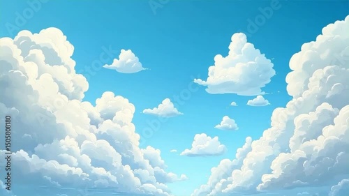 Animation video White fluffy clouds drift in a bright blue sky, a beautiful summer day cloudscape