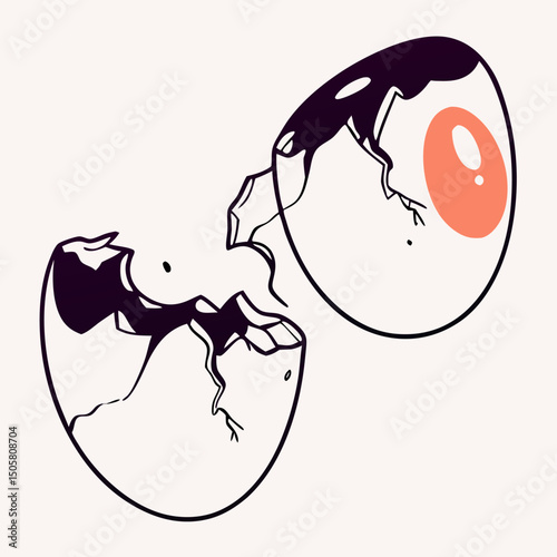 Cracked Egg with Eye, Surreal Art Illustration