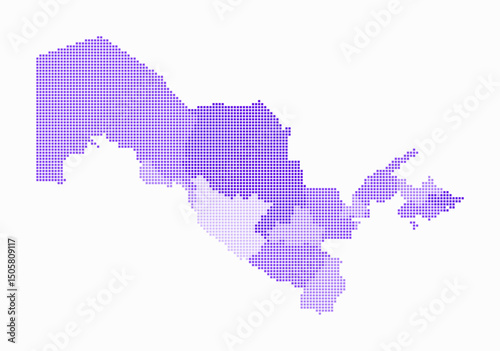 Uzbekistan dotted map. Digital style map of the country on white background. Uzbekistan shape with square dots. Colored dots style. Small size squares. Vibrant vector illustration.