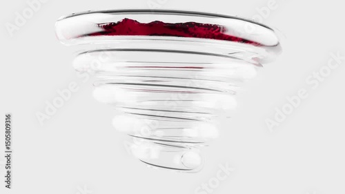 red liquid in curve glass tube super slow motion