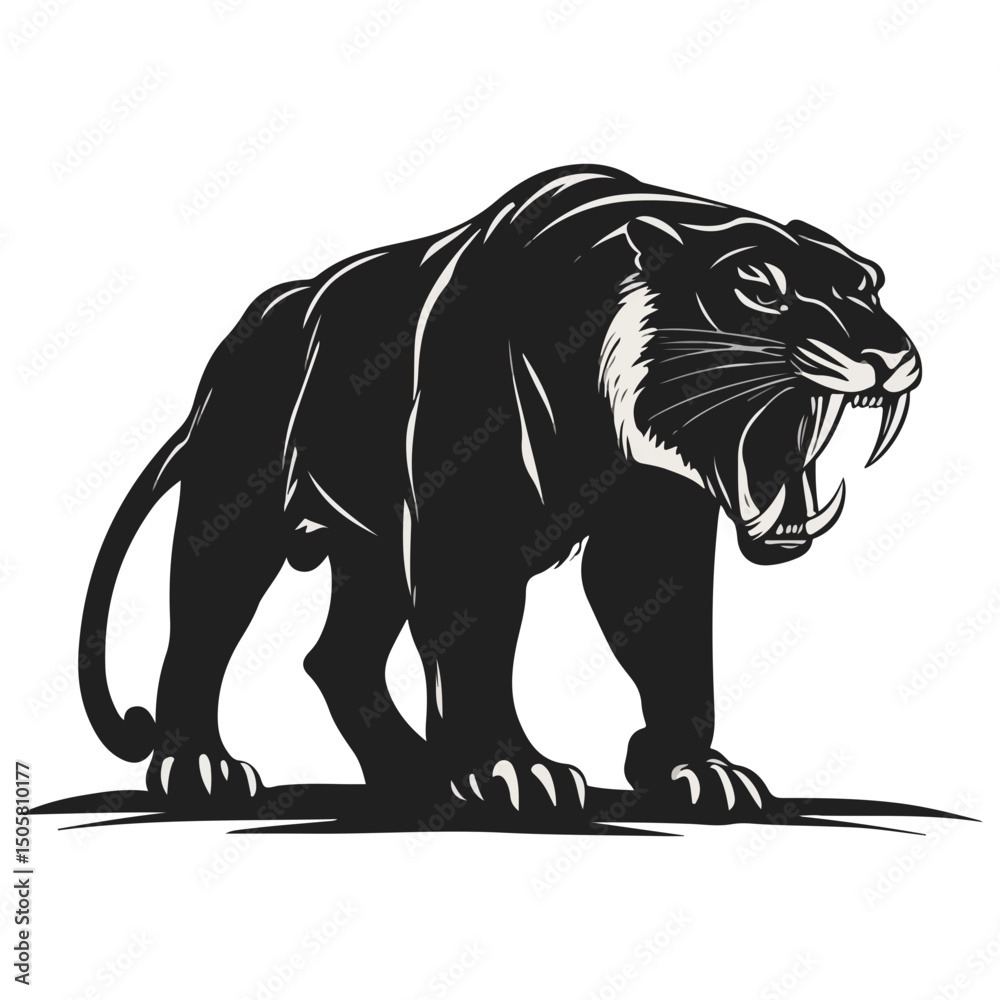 Fototapeta premium saber-toothed tiger, animal, vector, transparent background, tiger, mammal, wildlife, feline, isolated, nature, predator, cute, safari, symbol