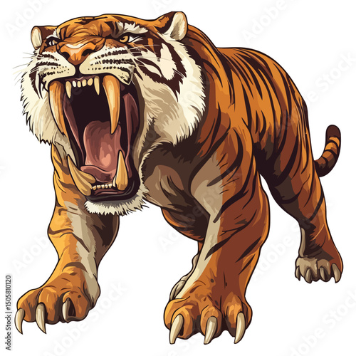 saber-toothed tiger, animal, vector, transparent background, tiger, mammal, wildlife, feline, isolated, nature, predator, cute, safari, symbol