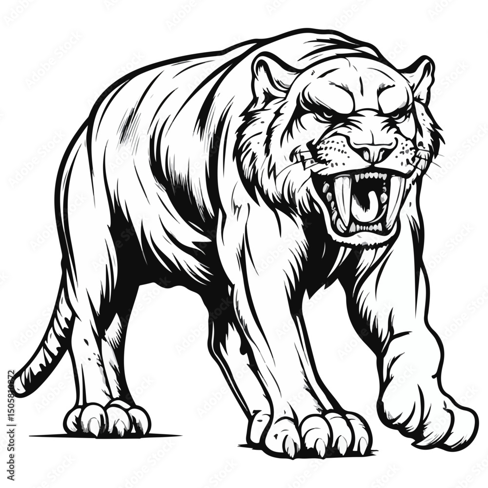 Fototapeta premium saber-toothed tiger, animal, vector, transparent background, tiger, mammal, wildlife, feline, isolated, nature, predator, cute, safari, symbol