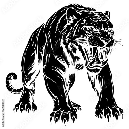 saber-toothed tiger, animal, vector, transparent background, tiger, mammal, wildlife, feline, isolated, nature, predator, cute, safari, symbol