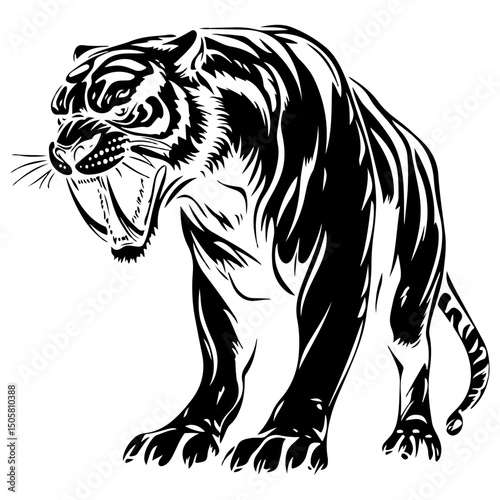 saber-toothed tiger, animal, vector, transparent background, tiger, mammal, wildlife, feline, isolated, nature, predator, cute, safari, symbol