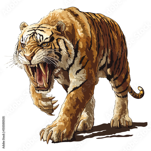 saber-toothed tiger, animal, vector, transparent background, tiger, mammal, wildlife, feline, isolated, nature, predator, cute, safari, symbol