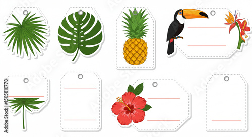 Tropical Summer Sale Tags: Vibrant price tags with exotic motifs for seasonal promotions
