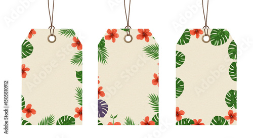 Exotic Summer Sale Labels: Colorful price tags adorned with tropical elements for promotions