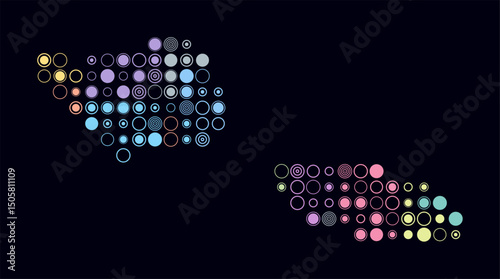 Samoa, shape of the country build of colored cells. Digital style map of the Samoa on dark background. Large size circle blocks. Awesome vector illustration.