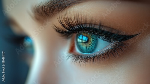 Close-up of beautiful woman's eyes with glamorous makeup