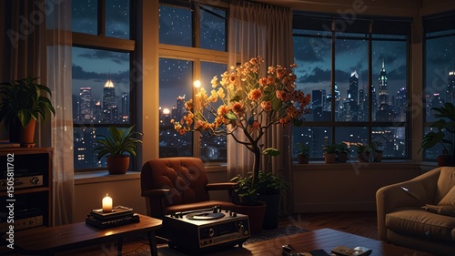 Warm morning and luxurious evening living room interior designs with a fireplace, comfortable sofa, and elegant decor