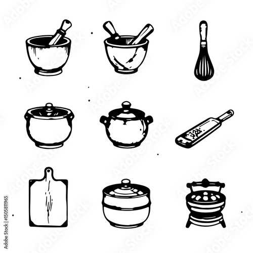 Vintage Kitchen Utensils Hand-Drawn Illustration Set