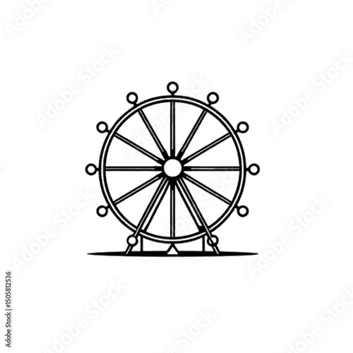 Simple line drawing of a ferris wheel in black and white