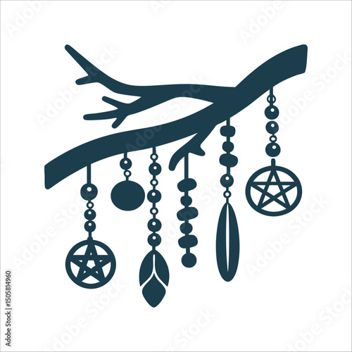 Volva's Wand: Branch with Dangling Charms Vector
