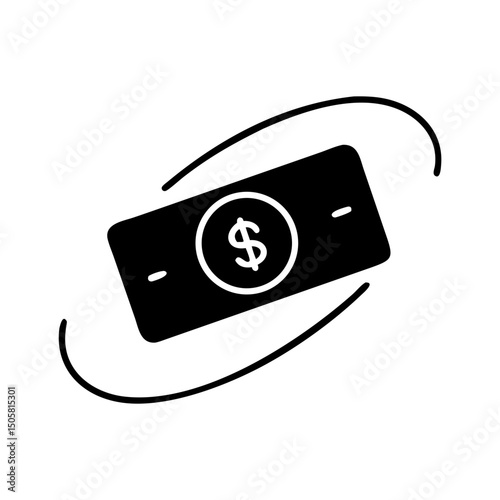 Rotating dollar bill icon in black and white