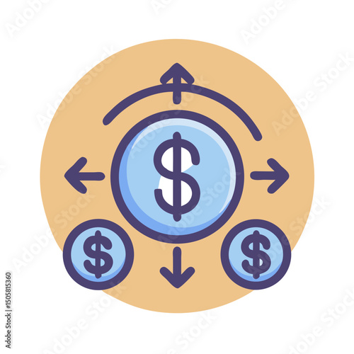 Dollar symbol with outward arrows in circular diagram