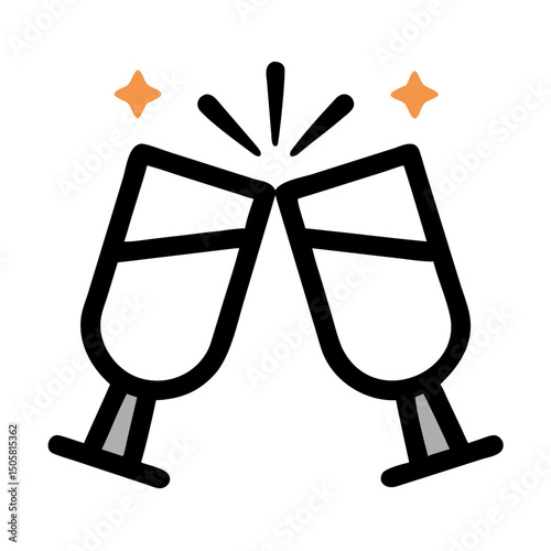 Black clinking wine glasses icon with sparkle accent