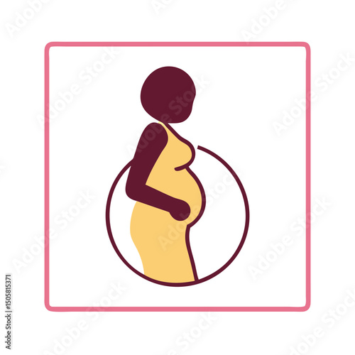 Pregnant woman in yellow dress with red frame outline