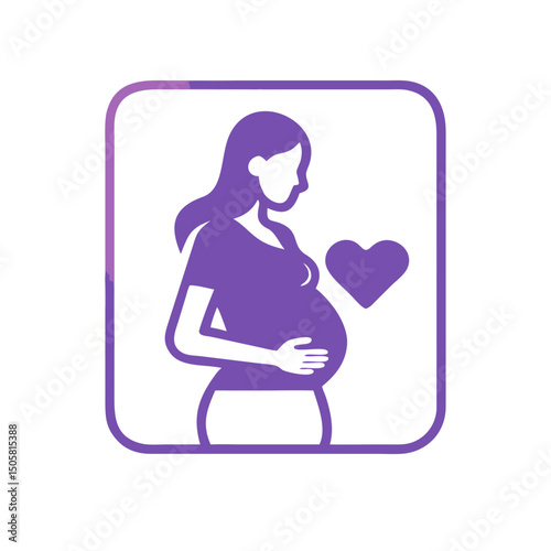 Pregnant woman with heart icon in purple frame