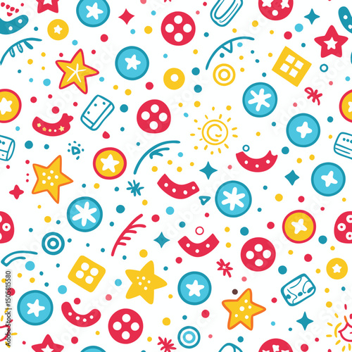Colorful Abstract Pattern with Stars, Circles, and Shapes