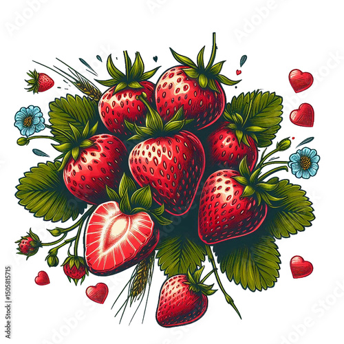 Strawberries on a transparent background.