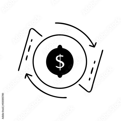 Black dollar icon with dashed circular arrows
