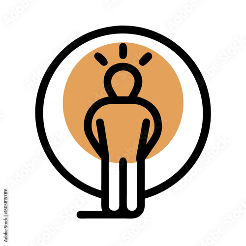 Person in spotlight with orange circular background