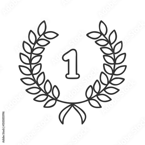 Number one with laurel wreath in black outline