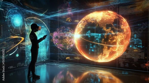 Animation video Abstract blue digital global network connection with glowing data lines and light energy.