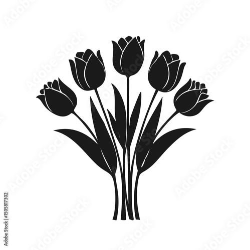 Elegant black silhouette tulip bouquet floral design