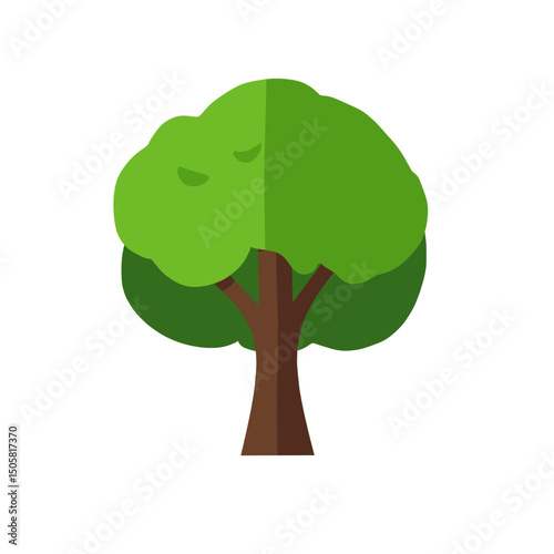 Simple green tree flat illustration, ideal for eco projects, nature themes, and educational materials. Modern and minimal design with a clean white background