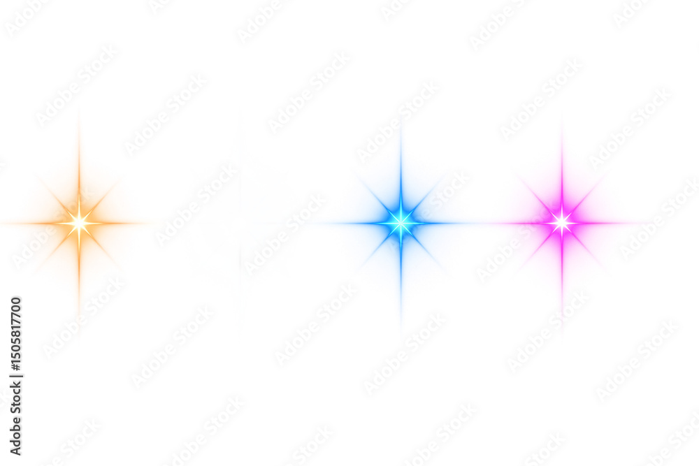 Obraz premium Dazzling Glow: Capturing radiant, star-like flares of vibrant orange, sky blue, and vibrant pink, showcasing a spectrum of colors and effervescent light effects.