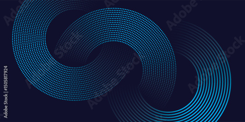 Abstract blue geometric lines glowing on dark blue background. Modern shiny blue circle lines pattern