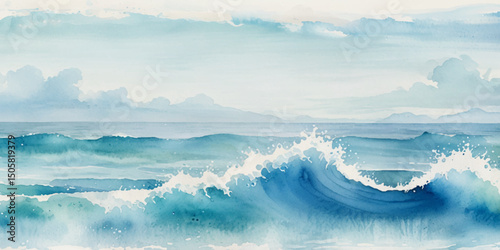 Abstract watercolor soft blue print sea water ocean background. Soft blue sea watercolor liquid fluid texture background.	