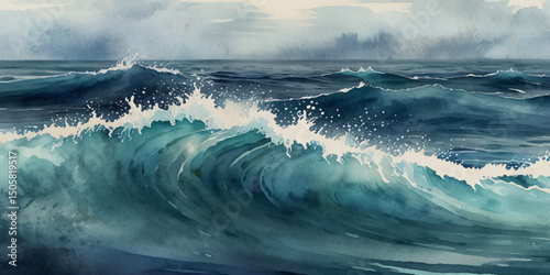 Sea water ocean wave vector background. Blue water ocean sea wave seamless background.	