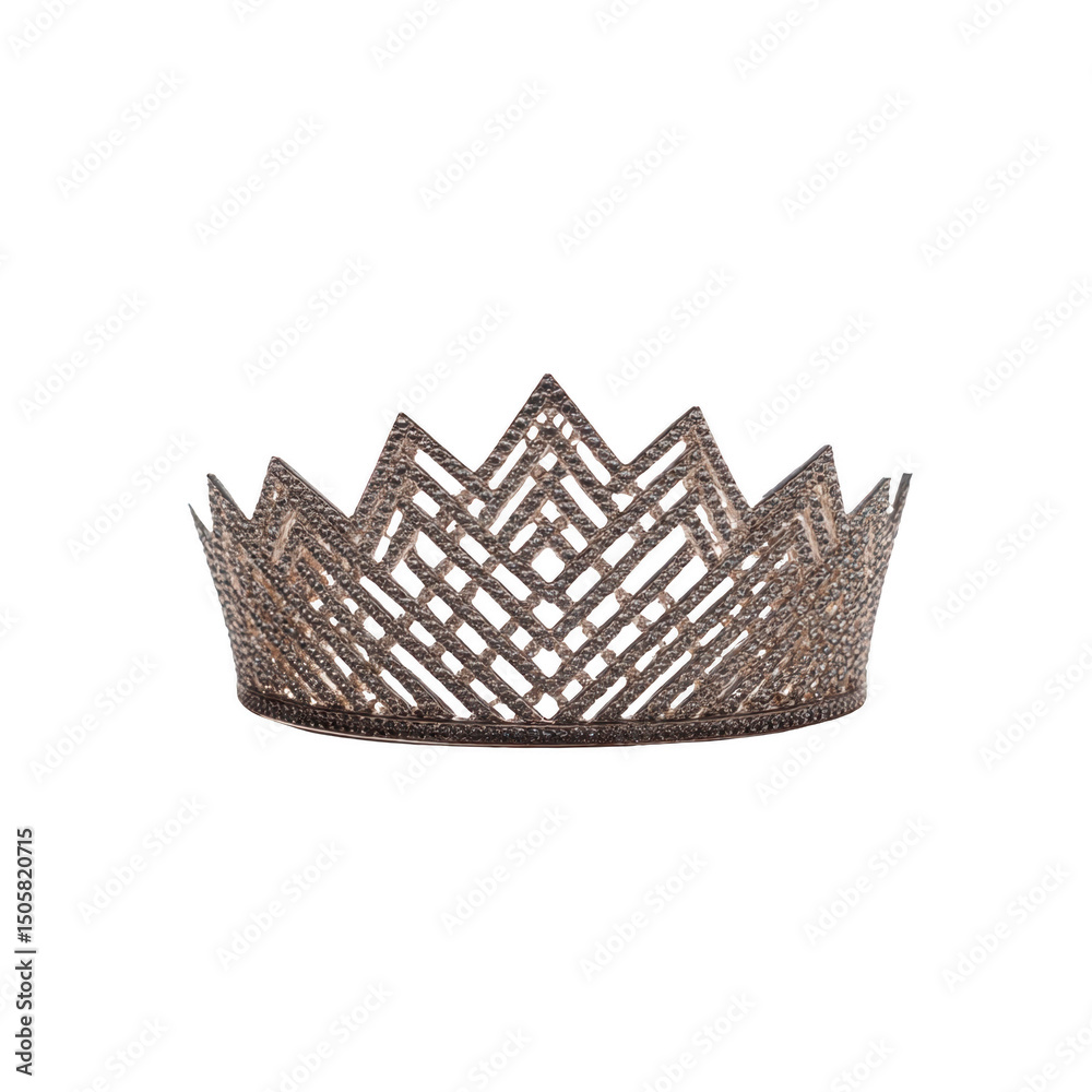 Obraz premium Sparkling, intricately designed silver crown with geometric pattern, symbolizing royalty and elegance, set against plain background