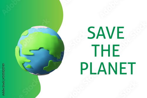 3d Eco earth planet banner. Three-dimensional vector environment world day poster. Green ecology concept. Planet protection. Social issue climate problem. Eco-friendly illustration. Sustainable life