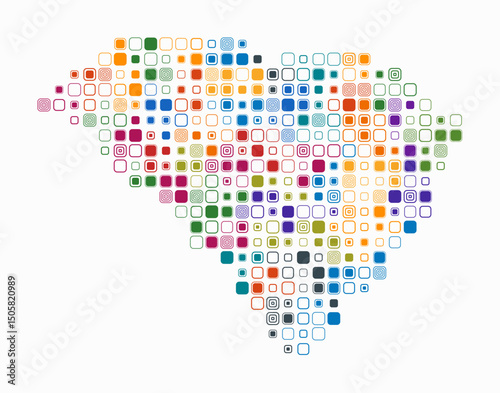 South Carolina, shape of the state built of colored cells. Digital style map of South Carolina on white background. Large size rounded square blocks. Awesome vector illustration.