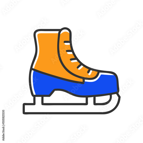 Ice skate icon, blue and orange, for winter sports design